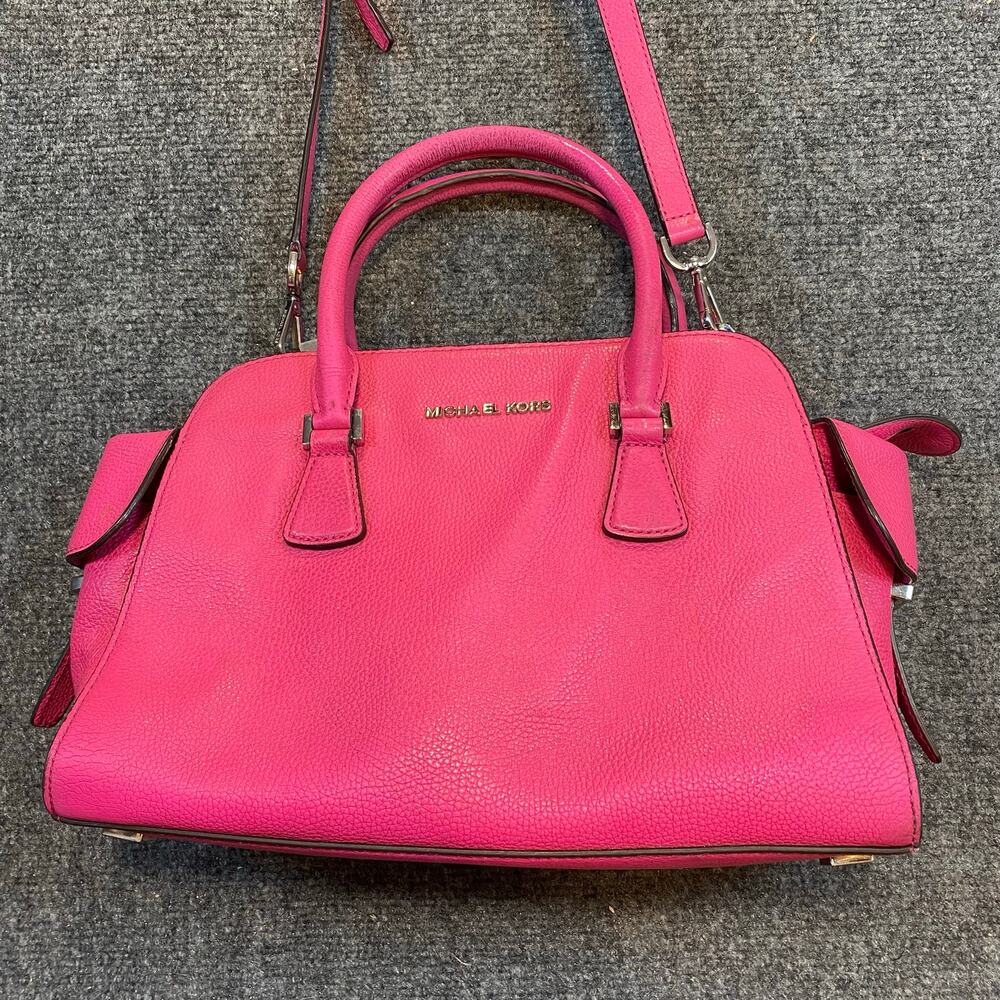 MICHAEL Michael Kors Harper Medium Satchel Bag Purse Leather Raspberry Pink